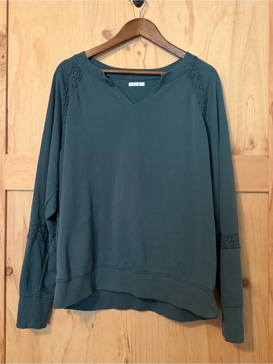 Maurices Tops - Maurice’s Teal Lace-Trim Pullover Sweatshirt Size XL